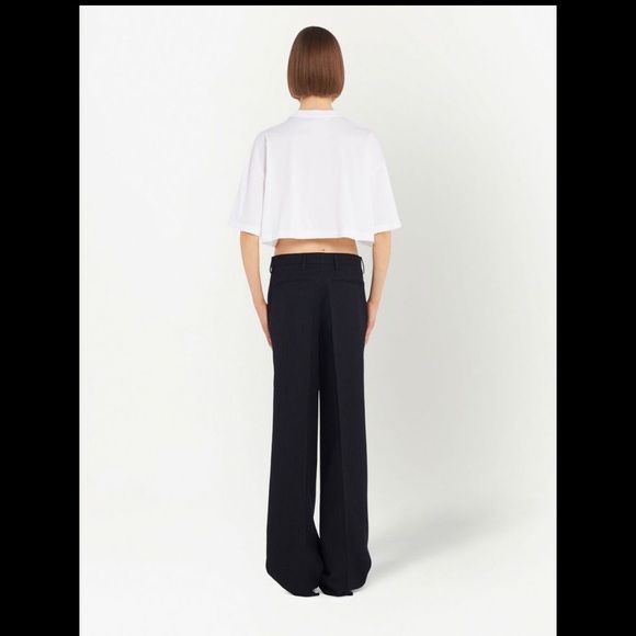 PRADA***Cropped White T-Shirt W/Sequined Logo***XL $1380 NWT - Picture 8 of 11